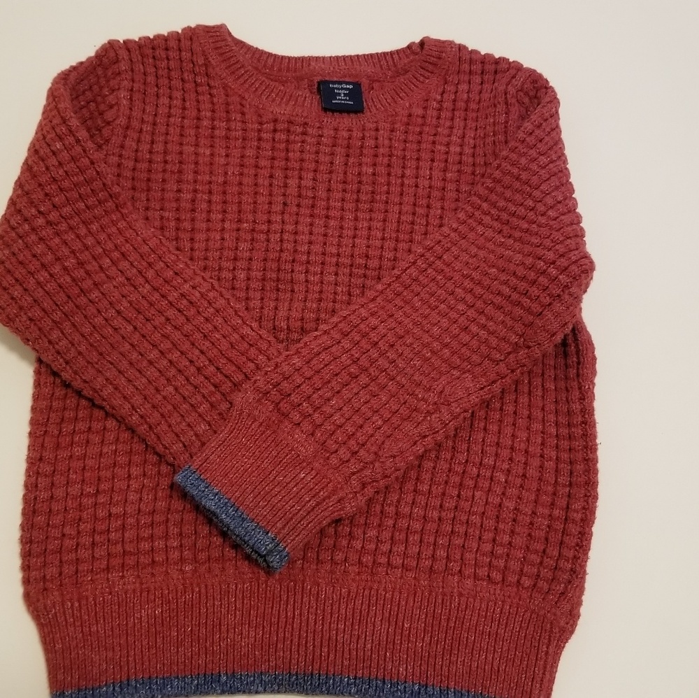 Baby Gap 3t red waffle sweater with grey trim